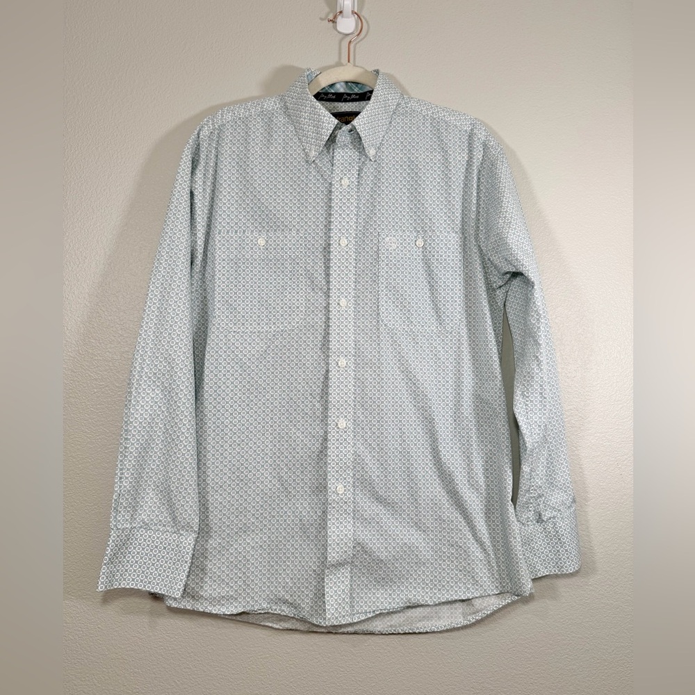 Wrangler George Strait Shirt Button Down Collar Green Blue Geometric Men Med